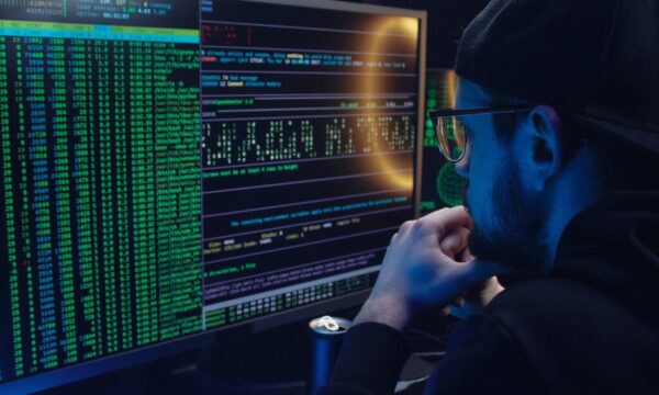 Free A Man Looking at a Computer Screen with Data Stock Photo